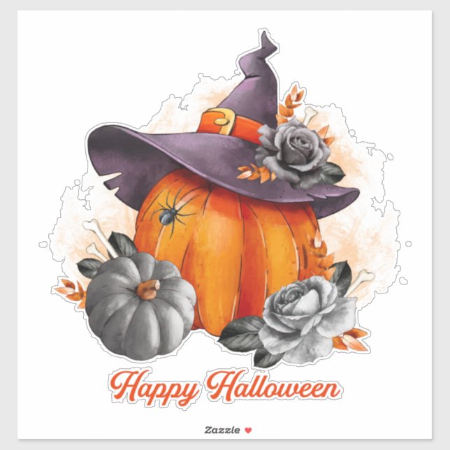 Halloween Pumpkin, Witches Hat, Roses and Bones  Sticker (Sheet)