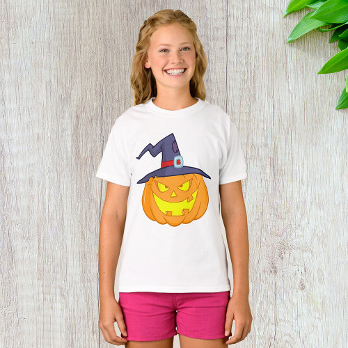 Halloween Pumpkin With A Witch Hat Girls T_Shirt