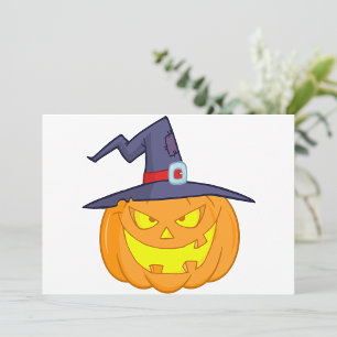 Halloween Pumpkin With A Witch Hat Invitations