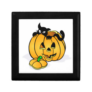 Halloween Pumpkin with Black Cat Jewelry Box