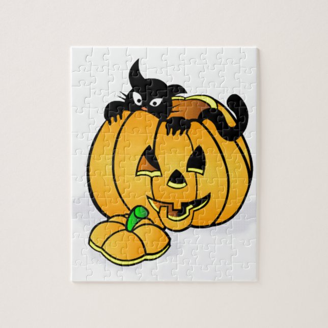 Halloween Pumpkin with Black Cat Jigsaw Puzzle (Vertical)