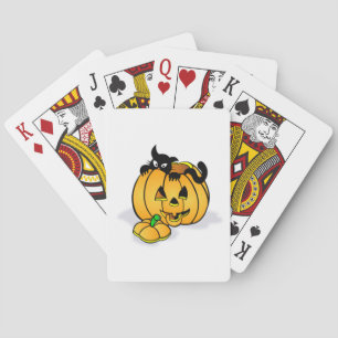 Halloween Pumpkin with Black Cat Poker Cards
