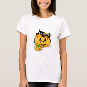 Halloween Pumpkin with Black Cat T-Shirt