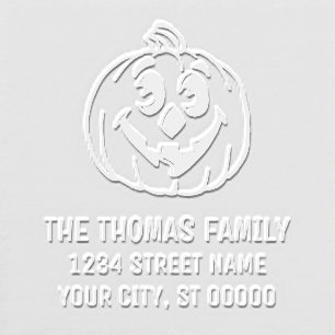 Halloween Pumpkin with Carved Face Name Address Embosser