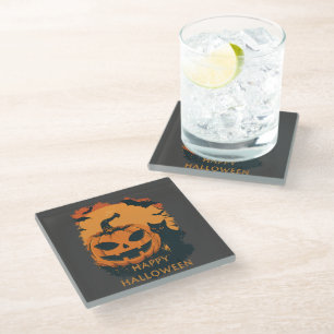 Halloween pumpkin with companions glass coaster