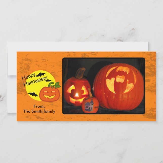 Halloween pumpkin with distressed background holiday card (Front)