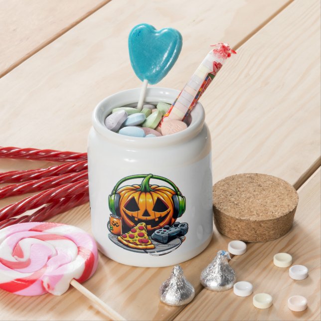 Halloween Pumpkin with Headphones and Games? Candy Jar (In Situ)