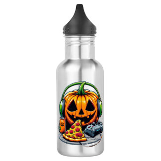 Halloween Pumpkin with Headphones and Games? Stainless Steel Water Bottle