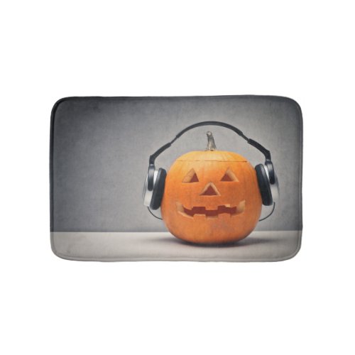 Halloween Pumpkin With Headphones For Music Bath Mat