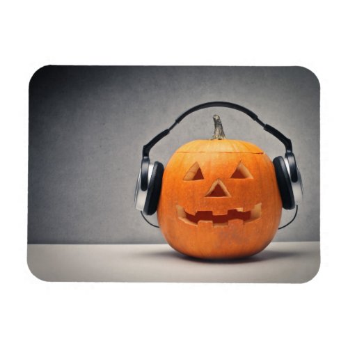 Halloween Pumpkin With Headphones For Music Magnet