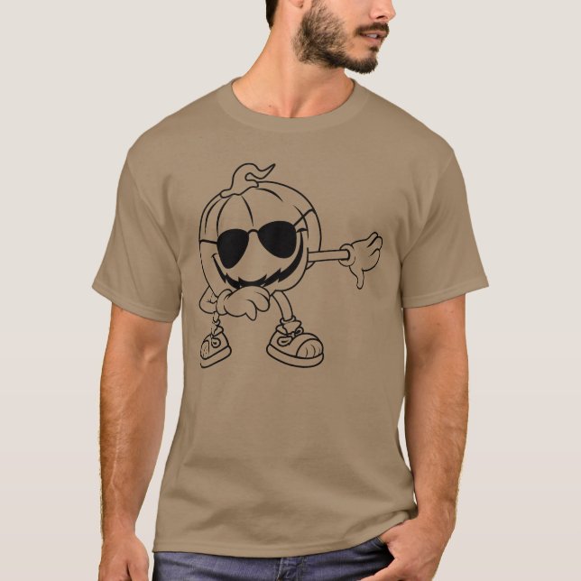 Halloween Pumpkin with Sunglass Funny Halloween Pu T-Shirt (Front)