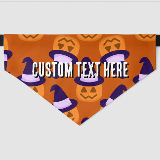 Halloween Pumpkin with Witch Hat Custom Orange Pet Bandana Collar