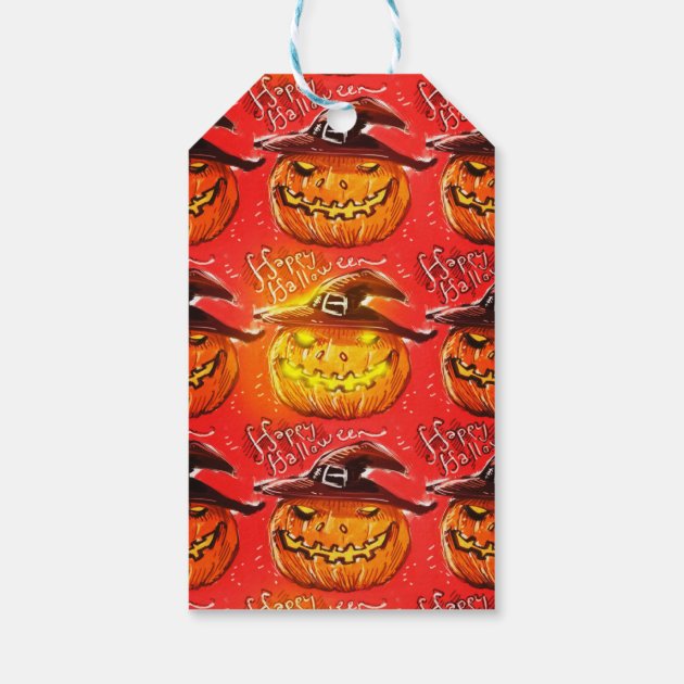 Halloween Pumpkin With Witch Hat Gift Tags