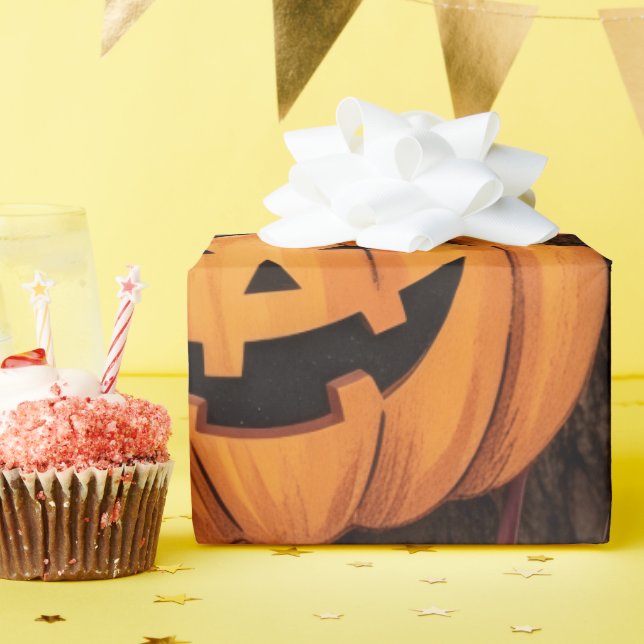 Halloween Pumpkins and Autumn Leaves Wrapping Pape Wrapping Paper (Birthday Party)