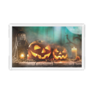 Halloween pumpkins and bats acrylic tray