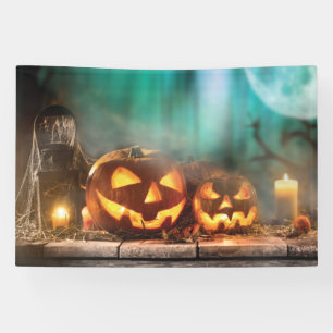 Halloween pumpkins and bats banner