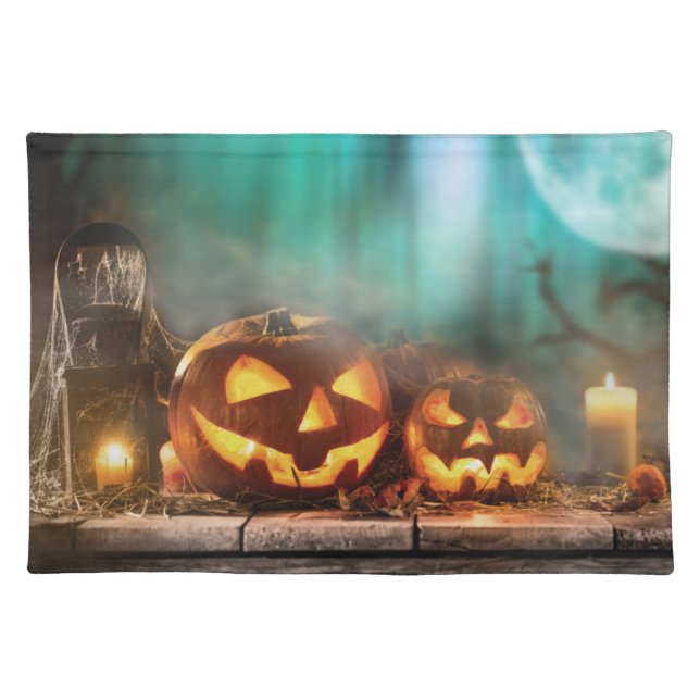 Halloween pumpkins and bats cloth placemat (Front)