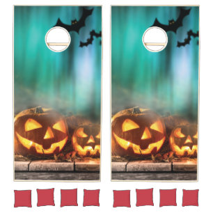 Halloween pumpkins and bats cornhole set