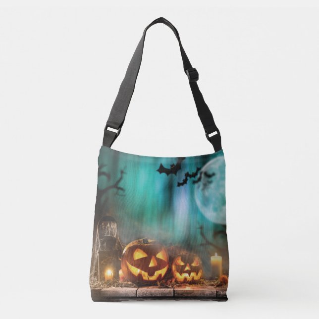 Halloween pumpkins and bats   crossbody bag (Front)
