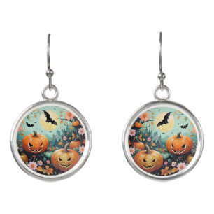 Halloween Pumpkins And Bats Earrings