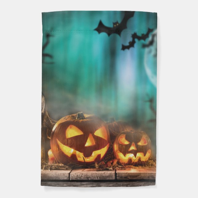 Halloween pumpkins and bats  garden flag (Front)
