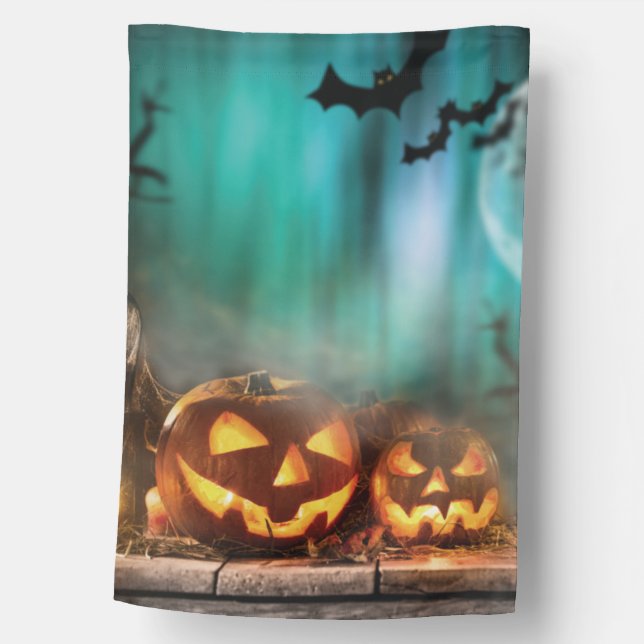 Halloween pumpkins and bats   house flag (Front)