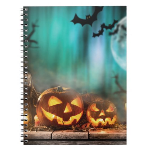 Halloween pumpkins and bats   notebook