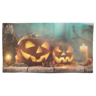Halloween pumpkins and bats pillow case