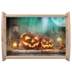 Halloween pumpkins and bats serving tray