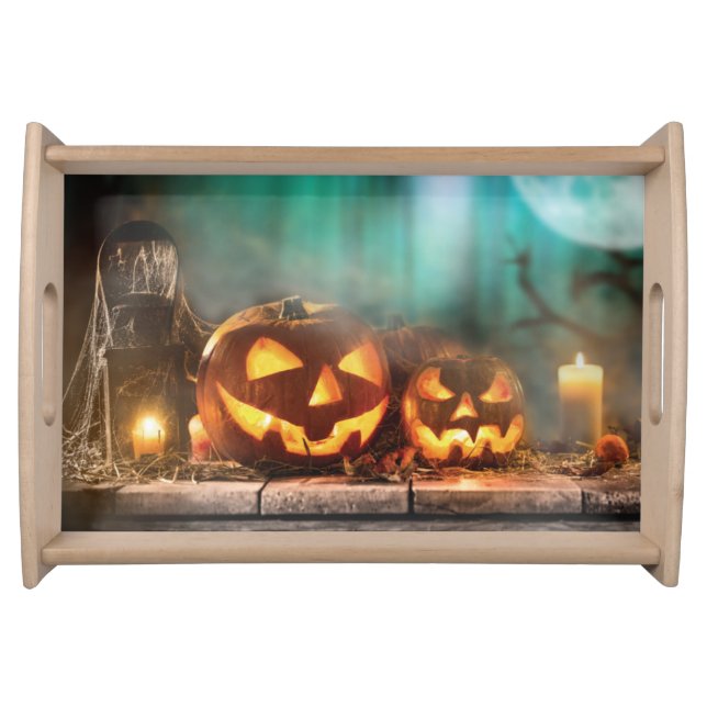 Halloween pumpkins and bats  serving tray (Front)