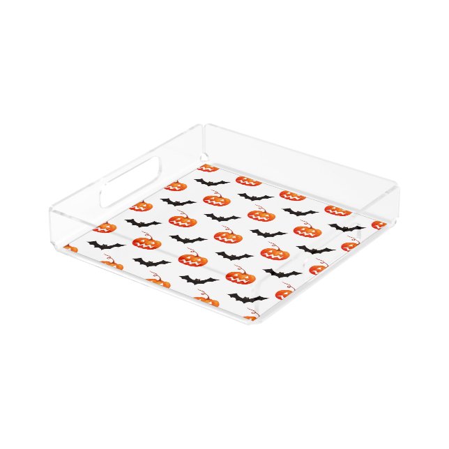 Halloween Pumpkins and Bats, Trick or Treat, Boo Acrylic Tray (Angled)