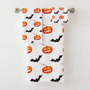 Halloween Pumpkins and Bats, Trick or Treat, Boo Bath Towel Set