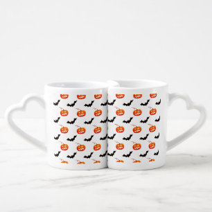 Halloween Pumpkins and Bats, Trick or Treat, Boo Coffee Mug Set