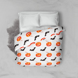 Halloween Pumpkins and Bats, Trick or Treat, Boo Duvet Cover