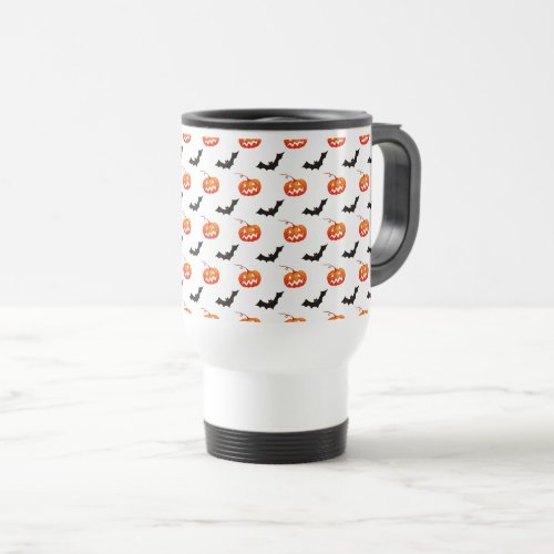 Halloween Pumpkins and Bats Trick or Treat Boo Travel Mug