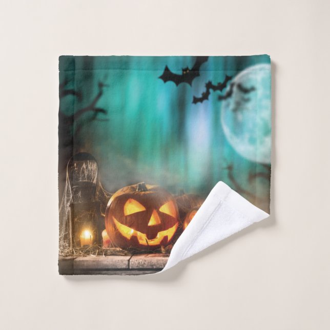 Halloween pumpkins and bats  wash cloth (Wash Cloth)