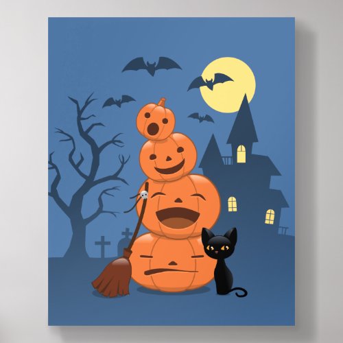 Halloween Pumpkins and Black Cat Acrylic Photo Tile