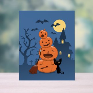 Halloween Pumpkins and Black Cat