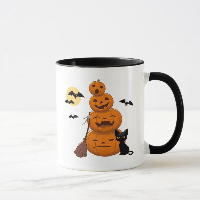 Halloween Pumpkins and Black Cat Mug (Right)
