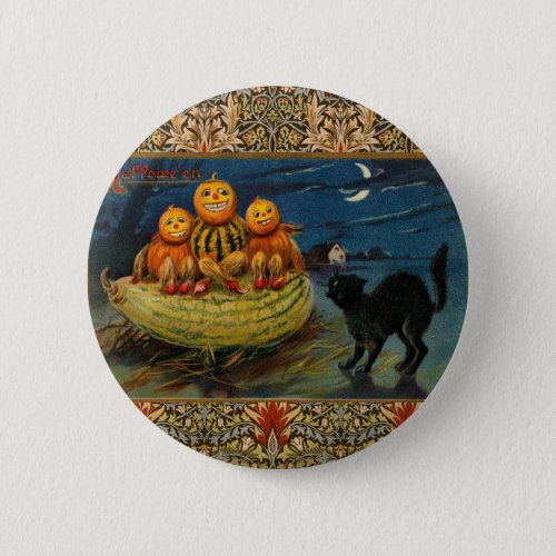 Halloween Pumpkins and Black Cat Pinback Button