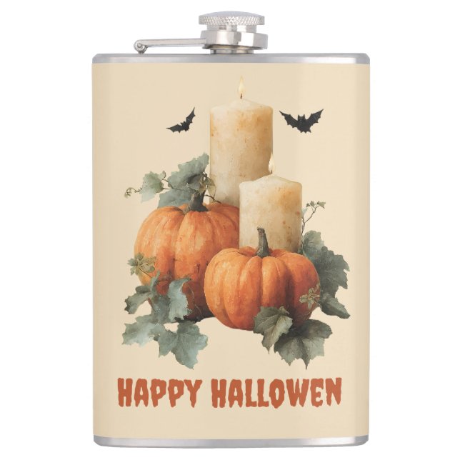 Halloween Pumpkins and Candles Art Flask (Front)