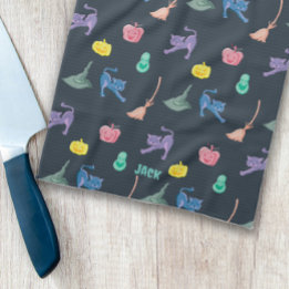 Halloween pumpkins and cats, customisable kitchen towel