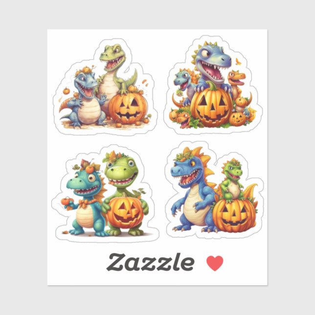 Halloween pumpkins and cute dinosaurs sticker (Sheet)
