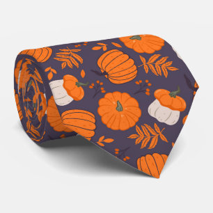 Halloween pumpkins and foliage pattern Neck Tie