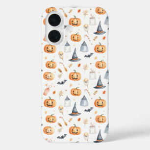 Halloween Pumpkins and Ghosts Pattern iPhone 16 Case