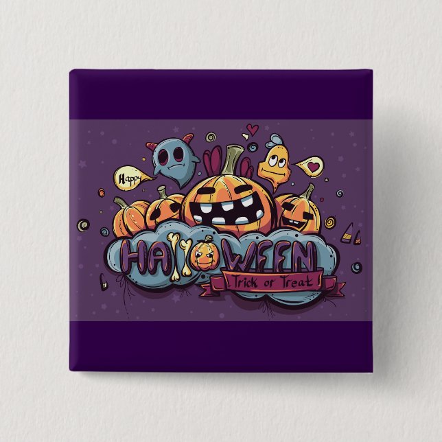 Halloween Pumpkins and Ghosts Trick or Treat Button (Front)