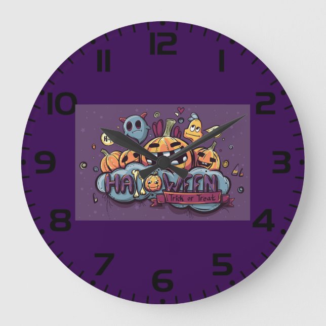 Halloween Pumpkins and Ghosts Trick or Treat Large Clock (Front)