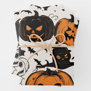 Halloween Pumpkins and Monsters Wrapping Paper Sheets