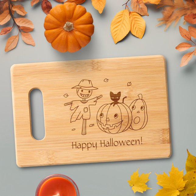 Halloween Pumpkins and Scarecrow Engraved Cutting Board (Creator Uploaded)