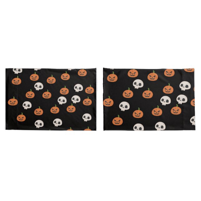 Halloween Pumpkins and Skulls Pattern Pillow Case (Back-Set)